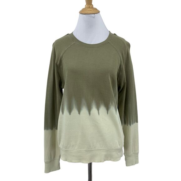 Athleta Sundown Dip Dye Shirt Womens XS Moss Beige Round Neck Raglan Long Sleeve - Picture 1 of 15